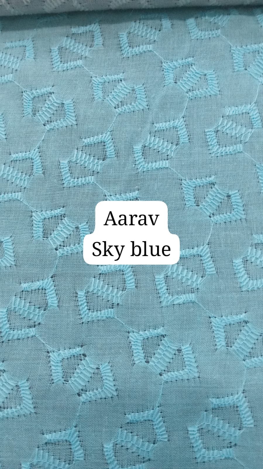 Aarav Sky Blue PC Embroidery Fabric